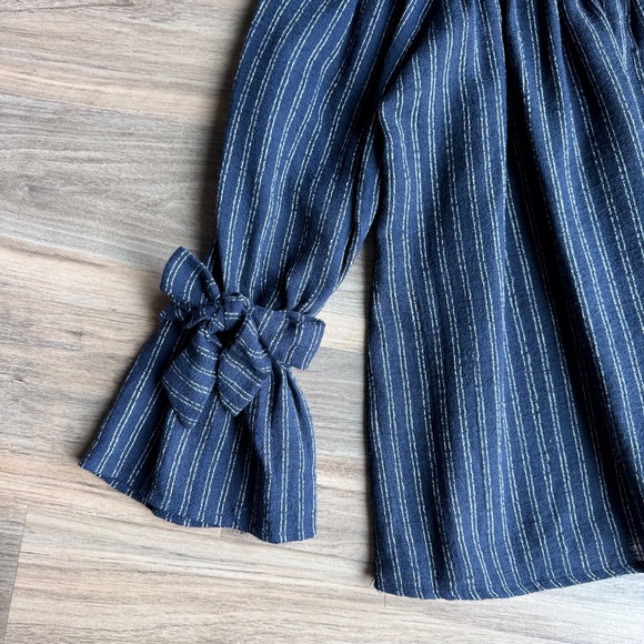 NWT She + Sky Navy Striped Smocked Off Shoulder Long Sleeve Top – Size S - Picture 3 of 12